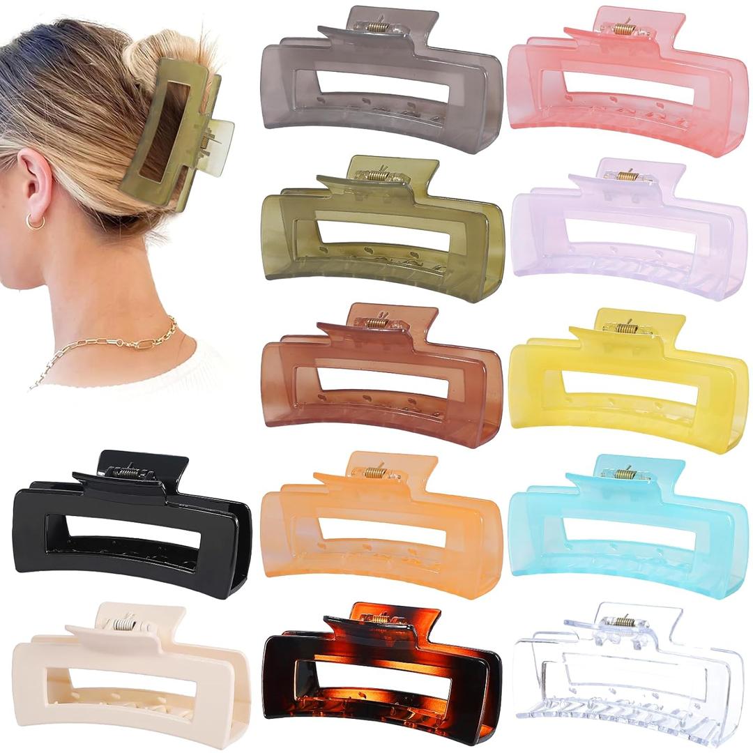 Sisiaipu 10 Pack Large Square Hair Claw Clips for Women and Girls, 4.1 x 2.1 x 1.2 inch, 10 Rubber Paint and Plastic Materials, Non-Slip Jumbo Jaw Design - Jelly