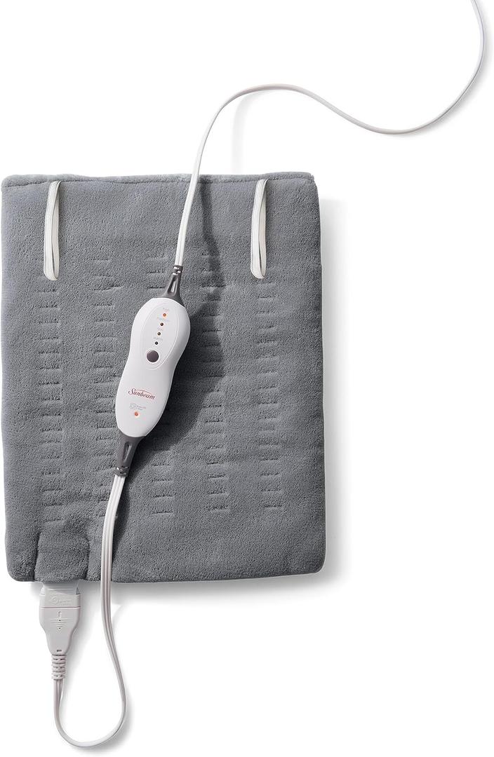 Sunbeam Premium Sunbeam Heating Pad with Compact Storage, Standard Size, Gray (12 x 15 Inch, Grey)