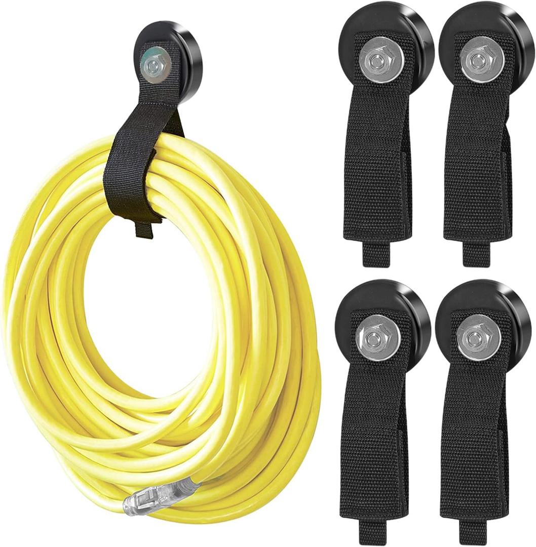 JEEJINYAN 4 PCS Heavy Duty Magnetic Hooks, Magnetic Garage Hooks, Magnetic Tool Holder, Tool Organization Cord Strap for Cars, Garage, RV, House, Ropes
