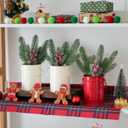 Christmas Centerpieces for Tables, 3 Pack Mini Christmas Artificial Pine Tree with Berries in Metal Pots, Farmhouse Winter Tabletop Xmas Decorations for Home, Mantel Red