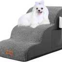 Dog Stairs for Small Dogs, Wide Pet Step with Removable Cover, No Assembly High Density Foam Cat Ramp for Bed or Sofa, 3-Step, Dark Grey
