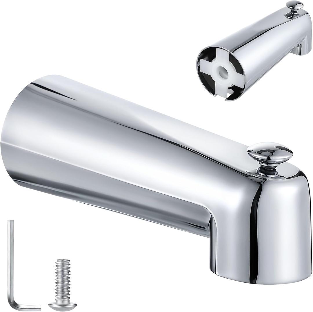 Enhon 7 Inch Slip on Tub Spout with Diverter, Compatible with Moen 3839/Moen 3853, Bathtub Diverter Spout Fits 1/2" Copper Water Tube(5/8" Diameter), 5/32" Hex Wrench (Polished Chrome,Classic)