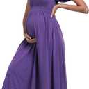Ruffle Short Sleeve Maternity Dress High Waisted Midi Spring Baby Shower Dresses (Purple, XXL)