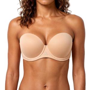 HACI Full Coverage Strapless Bra for Large Bust Contour Underwire Plus Size Convertible Multiway (34H, Beige)