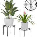 Plant Stand Indoor 2-Pack Metal Plant Pot Holders Plant Rack Plant Riser Plant Shelf 10.2''+11.4'' Accessories For Living Room Balcony Round Black
