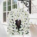 HyeFlora Artificial Faux Hanging White Flowers Plants Basket for Outdoor Outside Christmas Winter Decor, Fake UV Resistant Realistic Morning Glory Flowers for Porch Home Balcony Yard Patio Decoration