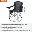 VEVOR Oversized Camping Folding Chair, Portable Heavy Duty Outdoor Quad Lumbar Back Padded with Side Pockets, Cup Holder and Cooler Bag for Beach, Lawn, Picnic, Fishing, Backpacking, Black