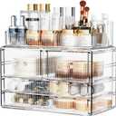 ZHIAI Stackable Storage Drawers, Acrylic Bathroom Counter Organizer Clear Makeup Organizers for Vanity, Kitchen Cabinets, Bathroom, Undersink, Home Organization and Storage (1 Top 4 Drawers D) ((2 Base, 2 Drawers) with Top)