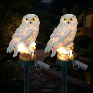 2 Pack Owl Figure Solar LED Lights, Resin Garden Waterproof Decorations with Stake for Outdoor Yard Pathway Outside Patio Lawn Decor