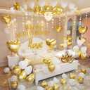 Gold and White Anniversary Decorations, Valentine's Day Decorations, Gold and White Valentine's Day Balloons with Happy Anniversary Banner Heart Balloons Heart Rose Petals for Valentine's Decorations
