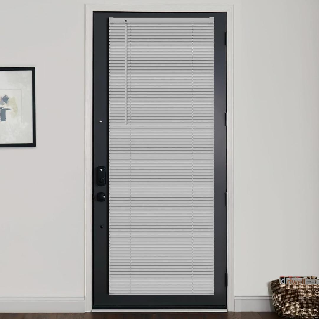 LazBlinds 1" Vinyl Mini Blinds for Doors, Cordless French Door Blinds for Privacy, Light Filtering Privacy Horizontal Shades for Front Door Patio Sidelight Glass Door, 28" W x 72" H, Grey