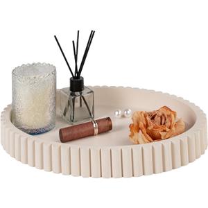 Oval Tray for Coffee Table Dcor 13" Concrete Modern Decorative Trays Home Dcor Accents -Coffee Table Centerpieces -Island Decor Contemporary Tray (Cream)