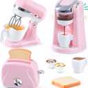 Play Kitchen Appliances Toys - Kids Kitchen Playset Accessories, Pretend Play Toy Sets with Coffee Maker, Mixer, Toaster with Realistic Lights & Sounds, Gifts for Toddler Girls Ages 2 3 4 5 6 7