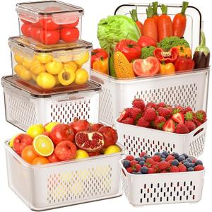 5 PCS Large Fruit Storage Containers for Fridge with Removable Colanders, Airtight Food Storage Containers with 5 Lids, 4 in 1 Produce Containers Keep Berry Fruits Vegetable Food Meat Fresh Longer 5 PCS Large Fruit Storage Containers for Fridge with Removable Colanders, Airtight Food Storage Containers with 5 Lids, 4 in 1 Produce Containers Keep Berry Fruits Vegetable Food Meat Fresh Longer