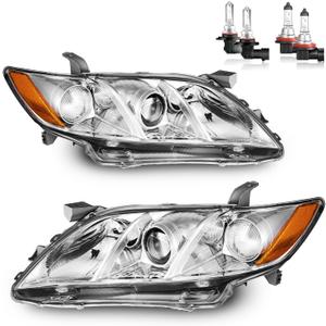 Headlights W/Bulbs for 2007 2008 2009 Toyota Camry Halogen Headlamp Replacement Driver & Passenger Side (Not fit Hybird Models)