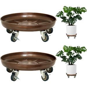 Plant Saucer 12" Rolling Plant Caddy Rolling Plant Stand with Wheels Heavy Duty Metal, Locking, Sturdy, Rust-Resistant Finish, and Easy to Move, 310 lb Capacity, 2 Pack