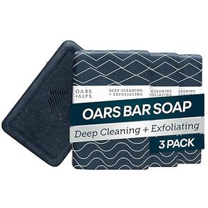 Oars + Alps Blue Charcoal Exfoliating Men's Bar Soap, Made with Clean Ingredients, Travel Size, 3 Pack, 6 Oz Each
