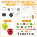 100Pcs Kitchen Playset, Kids Pretend Cooking Play Pots, Pans, Utensils, Cookware, Toy Food Fruits Veggies, with 2 Large Apple - Shaped Storage, Toddler Cooking Learning Gift (White)