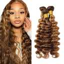 Blonde Bundles Human Hair Brown Deep Wave Bundles Human Hair 14 16 18 Inch Brazilian Virgin Weave Hairs Brown Bundle 50 Gram Per Bundle