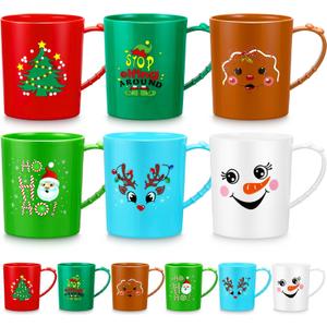 Suclain 12 Pc Christmas Plastic Mugs 15 oz Christmas Mug Set Holiday Plastic Coffee Cups with Handle Santa & Snowman Mugs for Winter Holiday Party Supplies, 6 Styles