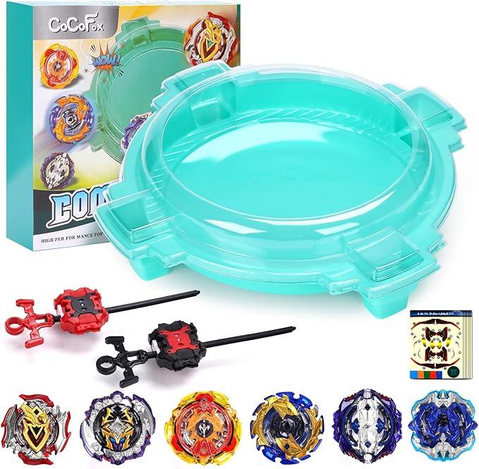 COCOFOX Battling Top Burst Toy Set Game Complete Battle Game Set with Stadium, 6 Battling Tops and 2 Launchers, Toys for 6 Year Old Boys & Girls & Up Green