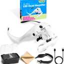 Rechargeable Head Magnifier with 4 LED Lights and 5 Lenses  Hands-Free Magnifying Headset for Close Work, Jewelry, Crafts, Eyelash Extensions, Magnifying Glasses Alternative