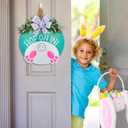 3D Easter Door Wreaths Decorations, Easter Bunny Wreaths Sign for Front Door, Wooden Door Hanger Sign with Bow Home Rustic Farmhouse Decoration Outside Indoor (Easter)