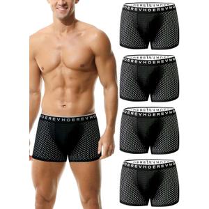 Hoerev Pack of 4 Mens Super Soft And Comfortable Fiber Briefs Trunks Underwear (Large, Pack of 4 Blacks With Mesh Holes)