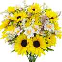 5 Bunches Artificial Sunflowers Bouquets, Fake Silk Sunflower with Faux Daisy Wildflowers Plants for Home Decor Indoor Floral Arrangements Table Centerpiece Bridal Wedding Decor (Yellow)