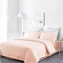 Lasin Bedding, Luxury Super Soft 100% Cotton Duvet Cover Pillowcases Fitted Sheet Set, Stripe, King, Peach