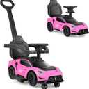 INFANS 3 in 1 Push Car for Toddlers, Licensed Maserati Baby Stroller Sliding Walking Car with Push Handle, Horn, Music, Underneath Storage, Foot-to-Floor Ride on Toys for Boys Girls (Pink)