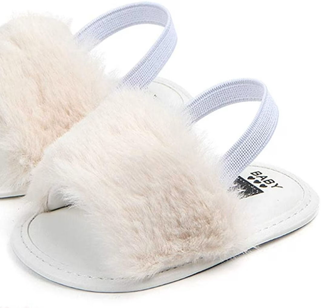 Yinbwol 1 Pack Infant Baby Girls Sandals Elastic Back Strap Flats Slippers Soft Toddles Princess Shoes Faux Fur Slides Shoes First Walker House Shoes, Size 13