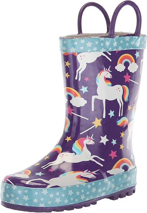 Western Chief Frozen 2 Licensed Waterproof Rain Boots for Boys and Girls, with Easy-On Handles, Unicorn Dreams, Size 2