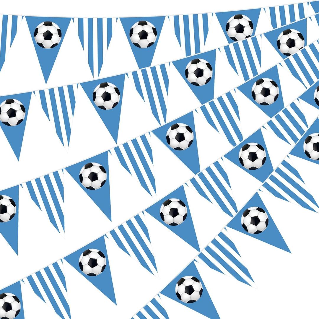 Faccito 5 Pack Blue Soccer Banners Soccer Party Decorations Sports Champion Paper Pennants Blue Hanging Triangle Flags Garland Bunting for Sports Game Fans Outdoor Indoor Birthday Party Supplies