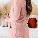MEROKEETY Women's Casual Long Sleeve Open Front Cable Knit Cardigans Lightweight Solid Color with Pockets (Large, Pink)
