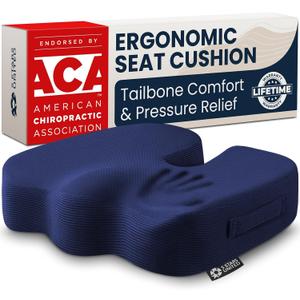 5 STARS UNITED Seat Cushion - Memory Foam Chair Cushion for Tailbone Pain Relief - Ergonomic Support for Coccyx, Sciatica & Butt - Office, Desk & Gaming Chair, Car Seat, Wheelchair, Airplane, Blue, X-Large