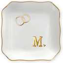 OASSIE Wedding Gifts - 4"x4" Initials Ceramic Jewelry Dish Tray Letter M - Ring Dish Engagement Gift, Wedding Bridal Shower Gift for Bride, Mothers Day Birthday Gifts for Women Her Friends Mom Sister