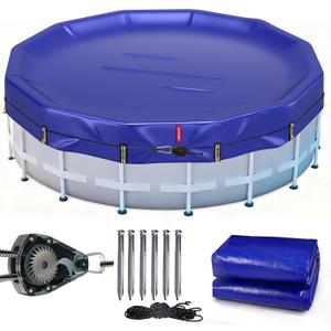QH.HOME 24 ft Round Winter Pool Cover Extra Thick Above Ground Pool Cover with Fast Tightening Patented Ratchet, Tear and UV Resistant Swimming Pool Cover