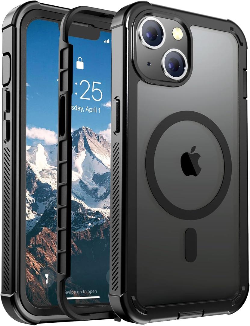 jaroco Magnetic for iPhone 13 Case, [Compatible with MagSafe][Military Grade Drop Protection][Heavy Duty Protection][Non-Slip][Shockproof] 2-Layer Durable Bumper Phone Case 6.1''-Black