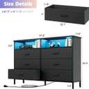 Black Dresser for Bedroom, 6 Drawer Dresser, Fabric Vertical Storage Tower with Fabric Bins with Open Shelves LED Light and Charging Station, Chest of Drawers for Closet Chests Organizer, Living Room