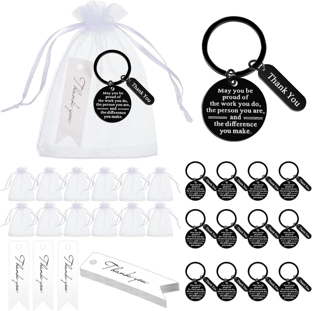 Yinkin 36 Pcs Employee Appreciation Gifts Bulk for Coworkers Keychains Organza Bags with Cards for Teacher Nurse Staff Gifts(Black)