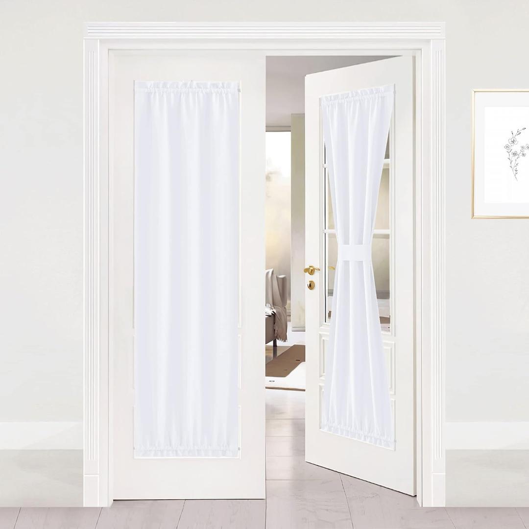 NICETOWN Pure White Sidelight Curtains - 50% Sunlight Blocking Thermal Insulated French Door Drapery Panel for Privacy (25" Width x 72" Length, Tie Back Included, One Panel)