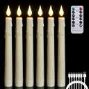 FREEPOWER 6PCS Rechargeable LED Flameless Taper Candles with Remote Timer,Battery Operated Flickering Realistic Window Candles with 3D Wick for Home Wedding Christmas Decor,0.78 X 8.26 Inch(Ivory)