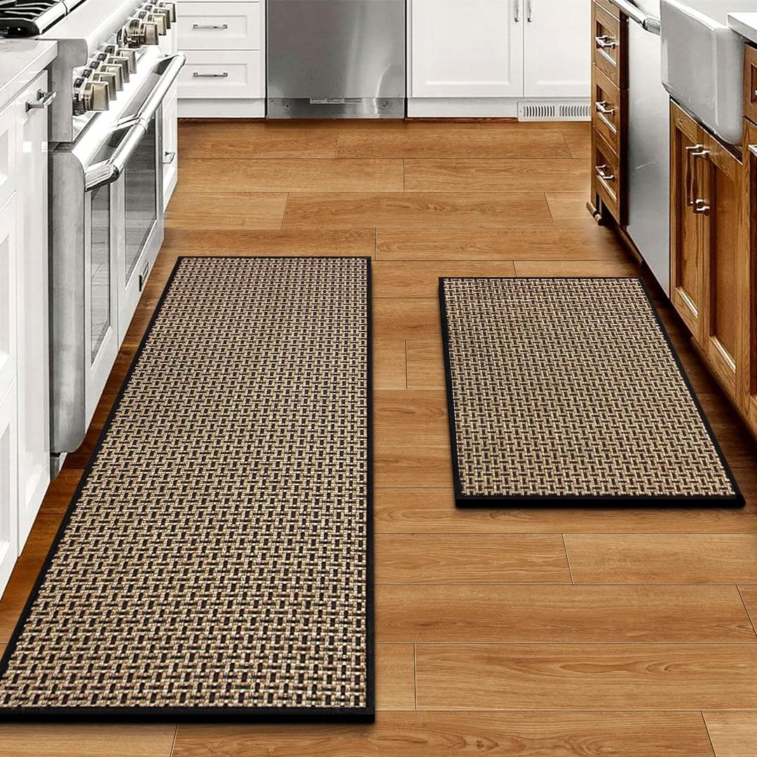 Eqivei Kitchen Rugs and Mats Non Skid Washable Set of 2 PCS, Absorbent Runner Rugs for Kitchen, Front of Sink, Kitchen Mats for Floor, 17.3"x 47"+17.3"x 29" (Black)