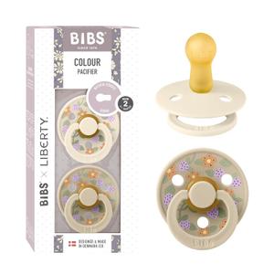 BiBS Liberty Pacifier 2-Pack, BPA Free Pacfiers with Natural Latex Round Nipple, Made in Scandinavia, Size 2 (6-18 Months), Strawberries and Cream Ivory Mix