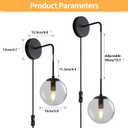 KUZZULL Wall Sconces Set of Two Black Plug in Wall Sconces Set of 2 with Globe Clear Glass Shade Wall Lights Wall Lamps for Bedrooms Sconces Wall Decor Set of 2 with Plug in Cord Switch for Bedside