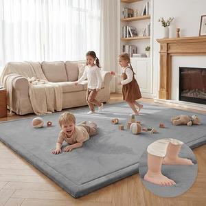 Huloo Sleep Large 79"x158" Baby Activity Play Mat for Floor(Dark Gray) 1.3" Thick Safe for Tummy Time&Crawling,Infants,Toddlers&Kids,Tatami Style for Yoga,Living Room,Classroom,Playroom