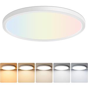 Brightever LED Flush Mount Ceiling Light, 12 Inch 24W Ultra Slim 0.67 Inch Kitchen Lighting Fixture, 3200LM 240W Equivalent, 2700K-6500K Color Selectable, Dimmable Light Fixture Ceiling Mount, 1 Pack (5CCT-White)