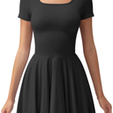 OQQ Women's Square Neck Ruffle Hem Mini Dress Summer Short Sleeve with Shorts Party Dresses,Size  L
