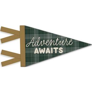 Adventure Nursery Decor, Adventure Awaits Pennant Felt Banners Flags, Retro Green Plaid Inspirational Wall Hanging Decor for Playroom Kids Boys Toddler Nursery Room Bedroom